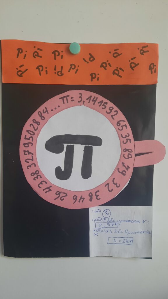 Praca plastyczna -Miejsce II - przedstawiająca liczbę PI w kole a na okręgu jej rozwinięcie dziesiętne