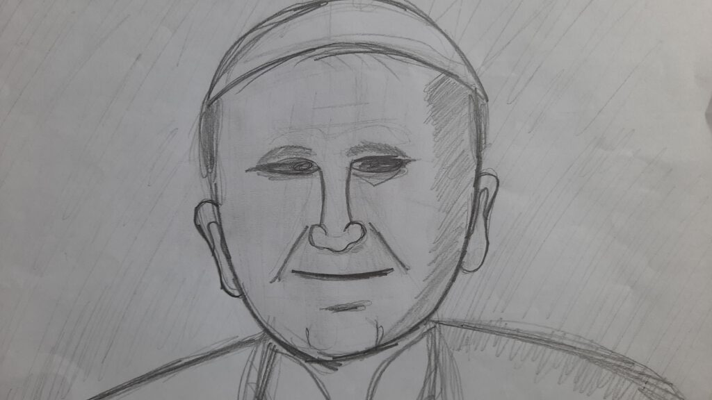 II miejsce Zdjęcie pokazuje twarz św. Jana Pawła II - szkic ołówkiem